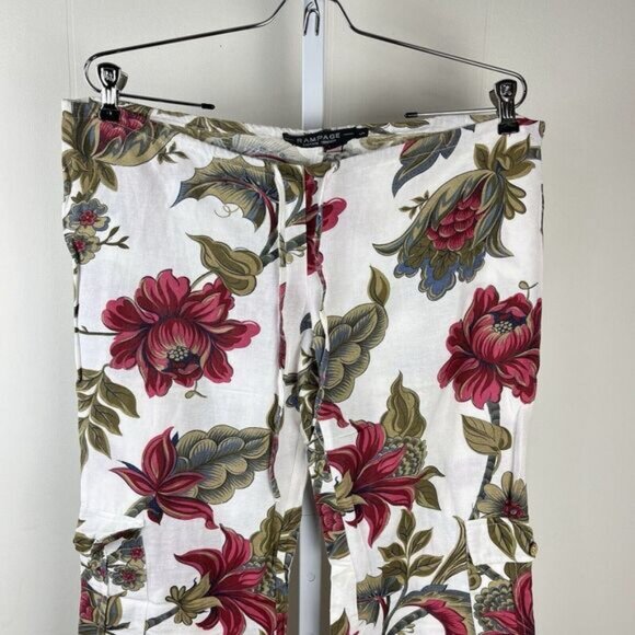 Vintage RAMPAGE Linen‎ Cargo Pants Womens 5 Floral Print White Drawstring - Picture 2 of 6